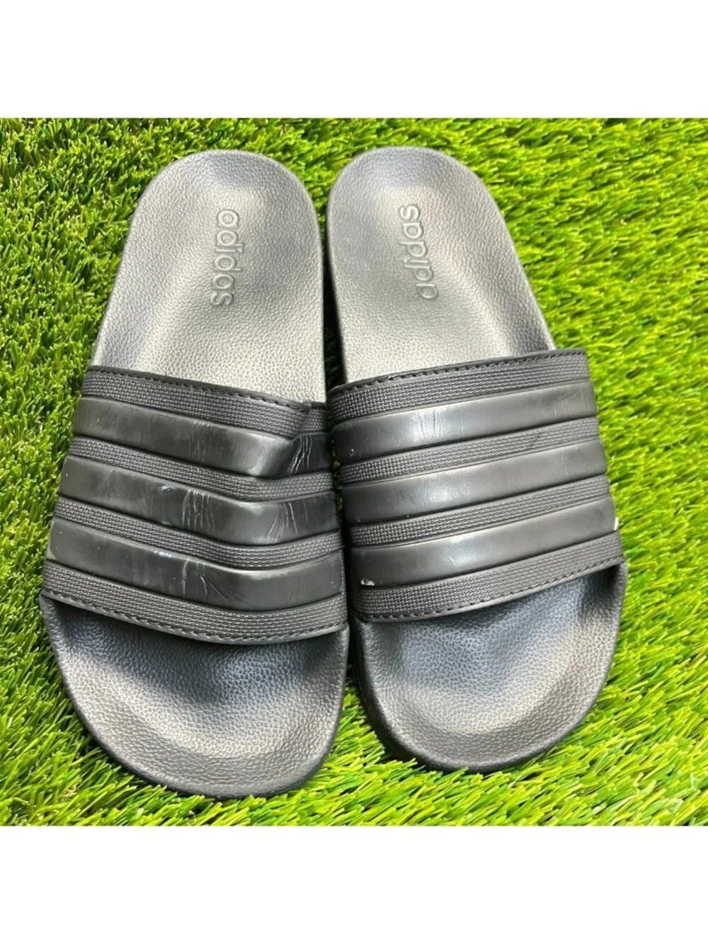 Adidas Adilette Shower Mens Size 7 All Black Beach Outdoor Slip On Slide Sandals